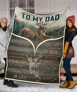 Personalized To My Dad Deer Quilt Blanket, Mom Dad to Son Quilt Blanket, Custom Name Quilt Blanket for Son, Grandson Quilt Blanket