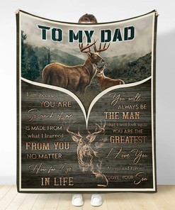 Personalized To My Dad Deer Quilt Blanket, Mom Dad to Son Quilt Blanket, Custom Name Quilt Blanket for Son, Grandson Quilt Blanket