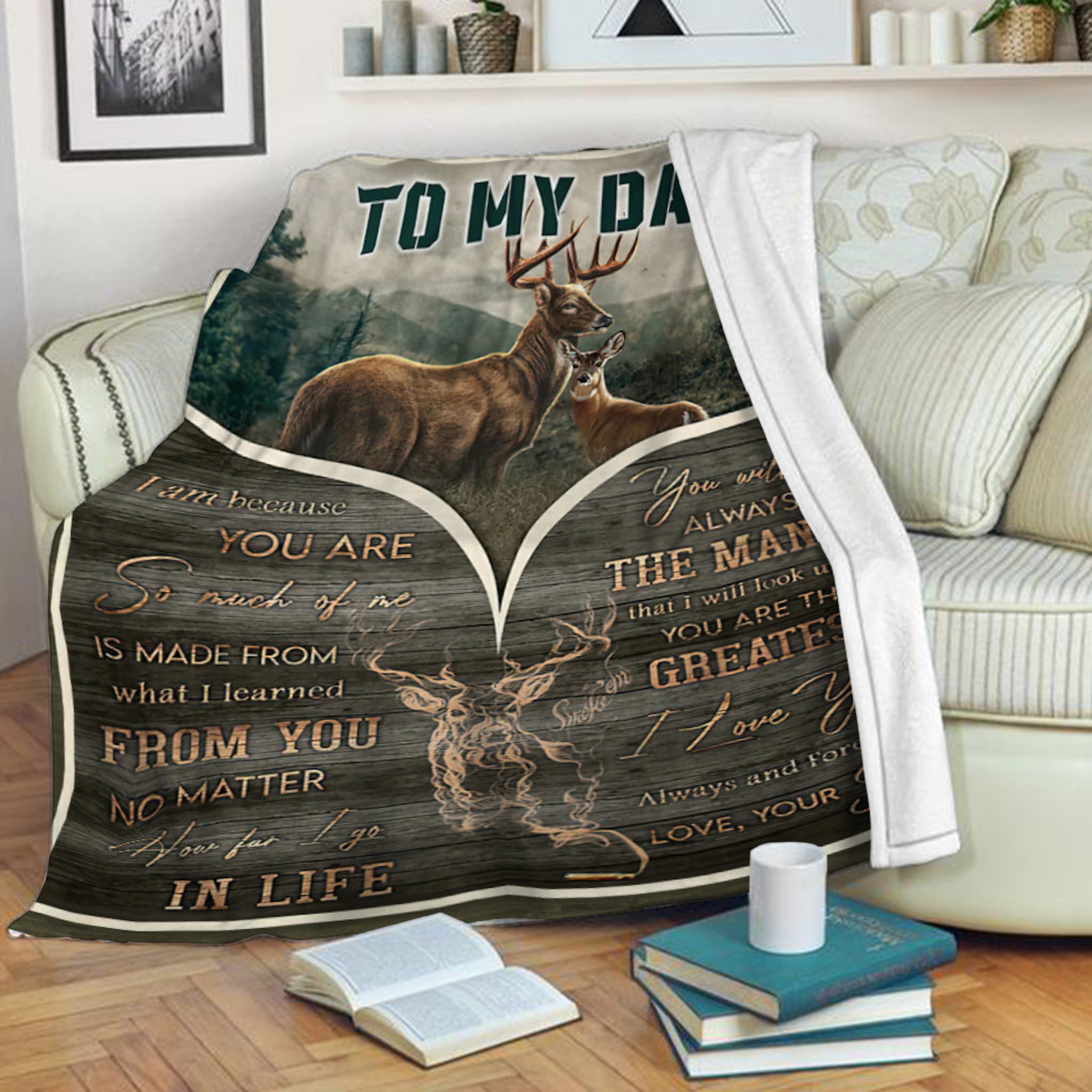 Personalized To My Dad Deer Quilt Blanket, Mom Dad to Son Quilt Blanket, Custom Name Quilt Blanket for Son, Grandson Quilt Blanket