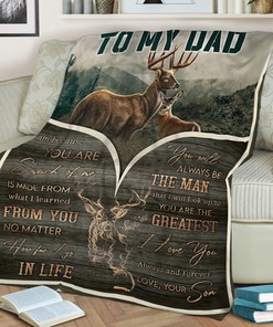 Personalized To My Dad Deer Quilt Blanket, Mom Dad to Son Quilt Blanket, Custom Name Quilt Blanket for Son, Grandson Quilt Blanket