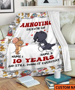Personalized Tom And Jerry Fleece Blanket, Cartoon Sherpa Blanket, Kids Bedding Birthday Gift, Home Decor