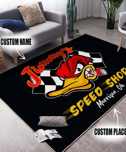 Personalized Vintage Duck Hot Rod Area Rug