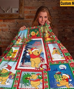 Personalized Winnie The Pooh Quilt Blanket, Pooh Christmas Theme, Pooh and Friends Design, Tigger Piglet Eeyore Blanket