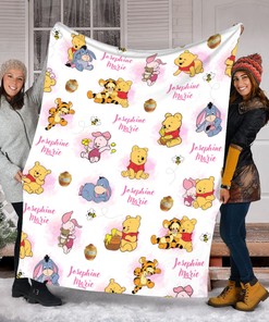 Personalized Winnie The Pooh and Friends Quilt Blanket, Pooh Bear Blanket, Tigger Piglet Eeyore Design, Cartoon Pooh Fleece