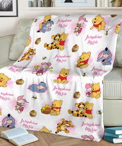 Personalized Winnie The Pooh and Friends Quilt Blanket, Pooh Bear Blanket, Tigger Piglet Eeyore Design, Cartoon Pooh Fleece