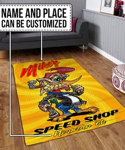 Personalized Woodpecker Hot Rod Rug for Garage