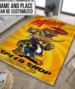 Personalized Woodpecker Hot Rod Rug for Garage