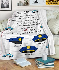 Police Dad Custom Name Quilt Blanket, Best Police Dad Ever Quilt Blanket, Father's Day Gift, Quilt Blanket For Police, Gift From Kid