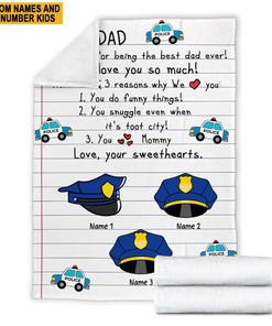 Police Dad Custom Name Quilt Blanket, Best Police Dad Ever Quilt Blanket, Father's Day Gift, Quilt Blanket For Police, Gift From Kid