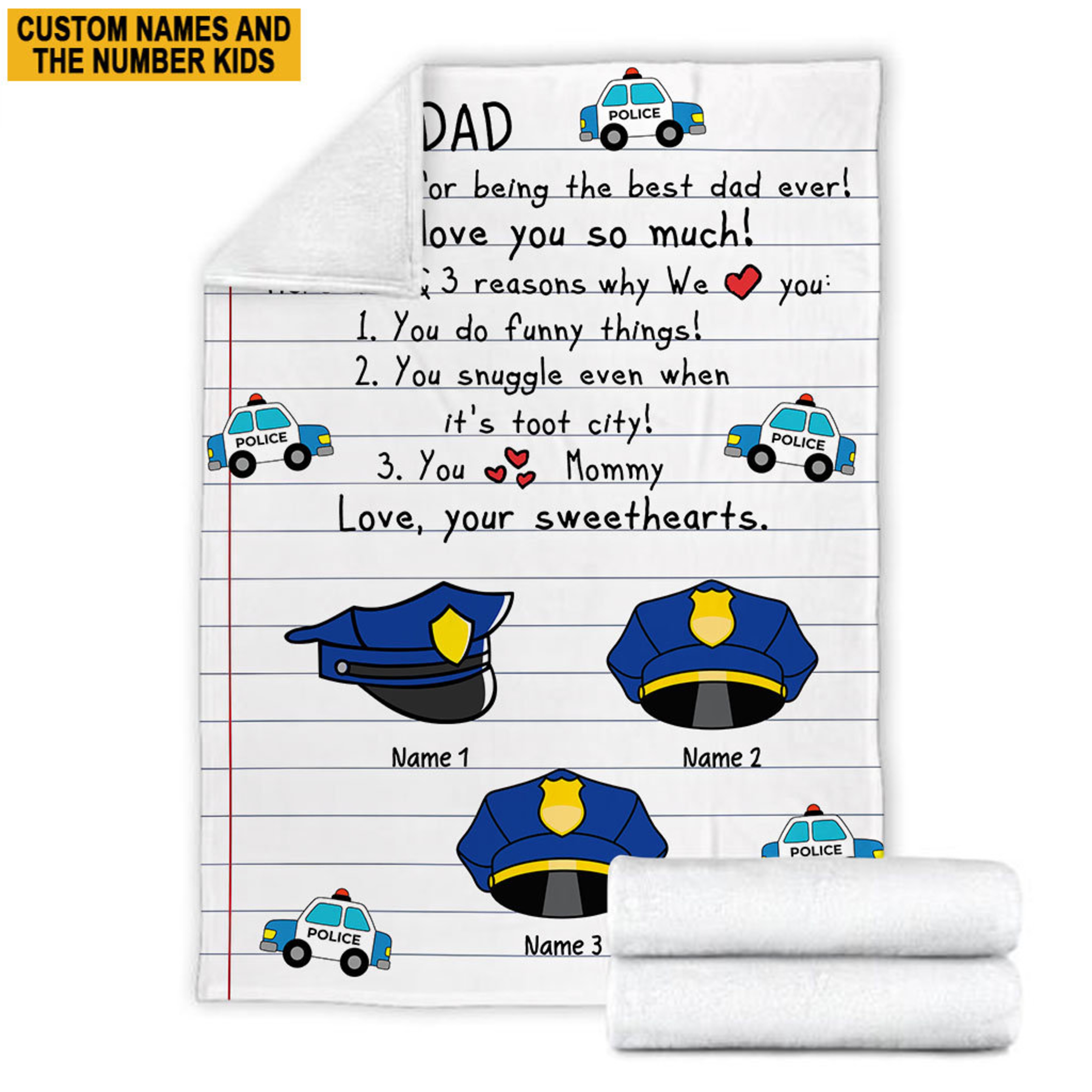 Police Dad Custom Name Quilt Blanket, Best Police Dad Ever Quilt Blanket, Father's Day Gift, Quilt Blanket For Police, Gift From Kid