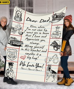 Police Dad Ever Quilt Blanket, Dear Dad We Love You Quilt Blanket, Father's Day Gift, Quilt Blanket For Police, Gift From Kid
