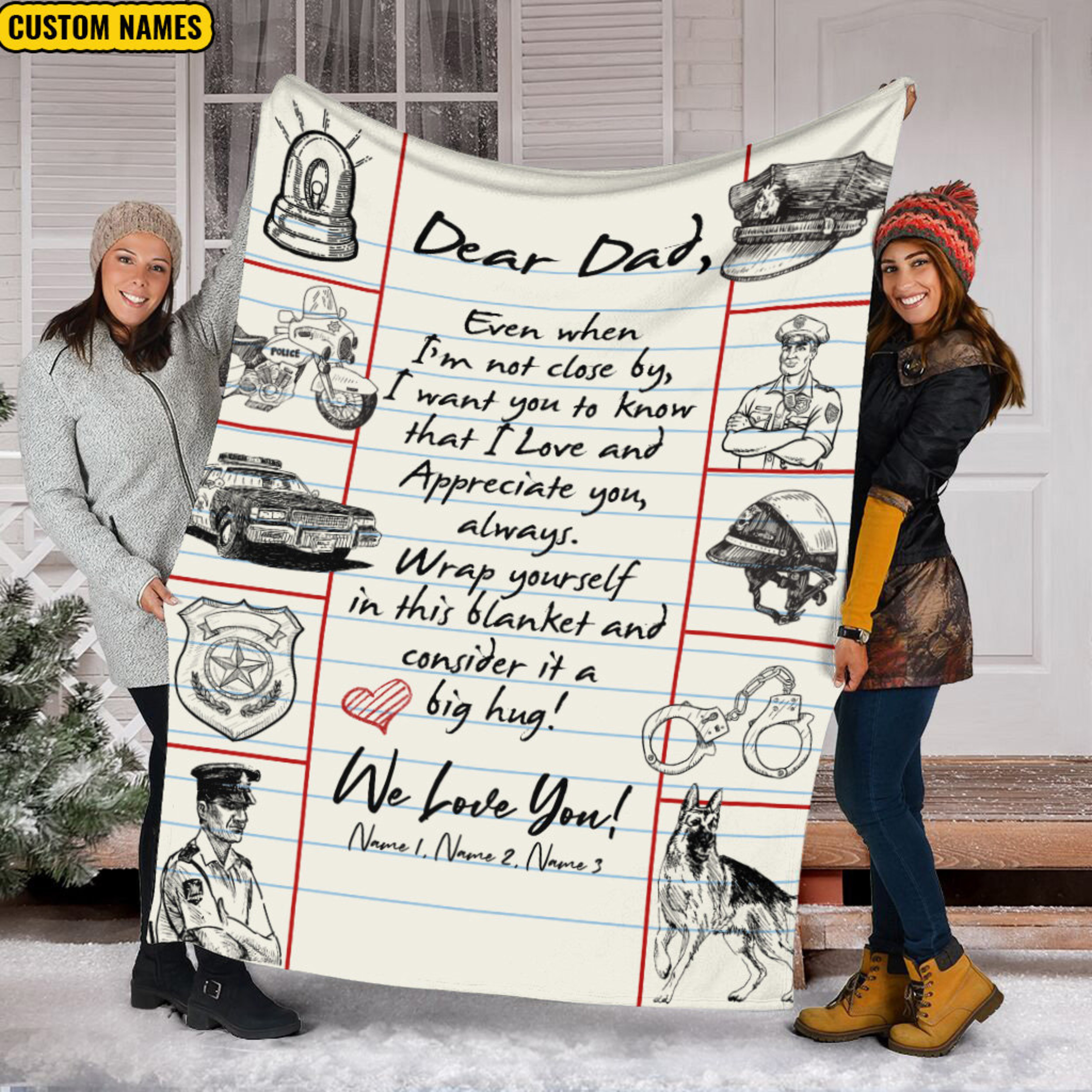 Police Dad Ever Quilt Blanket, Dear Dad We Love You Quilt Blanket, Father's Day Gift, Quilt Blanket For Police, Gift From Kid