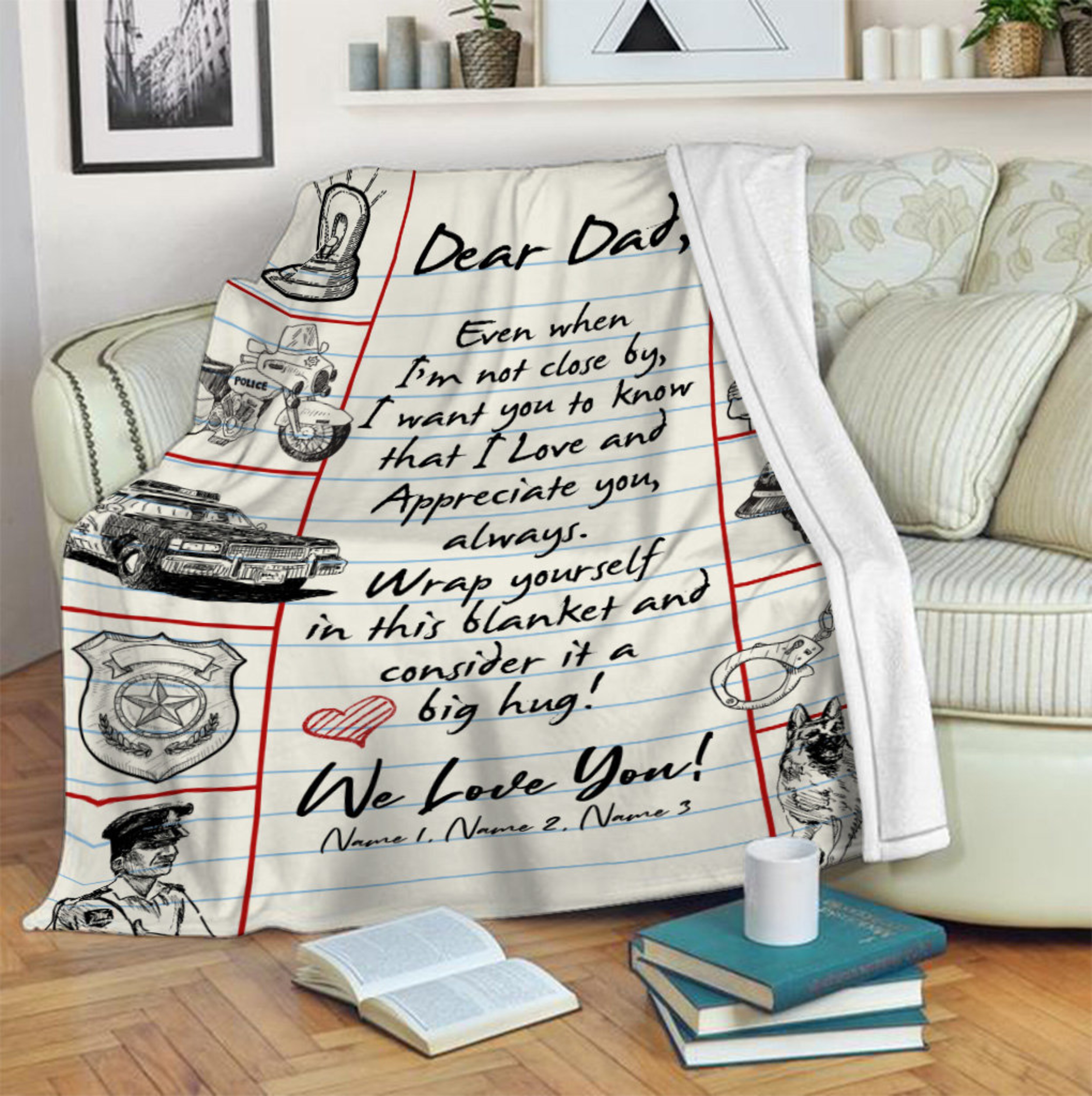 Police Dad Ever Quilt Blanket, Dear Dad We Love You Quilt Blanket, Father's Day Gift, Quilt Blanket For Police, Gift From Kid