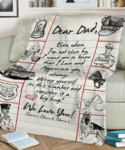 Police Dad Ever Quilt Blanket, Dear Dad We Love You Quilt Blanket, Father's Day Gift, Quilt Blanket For Police, Gift From Kid