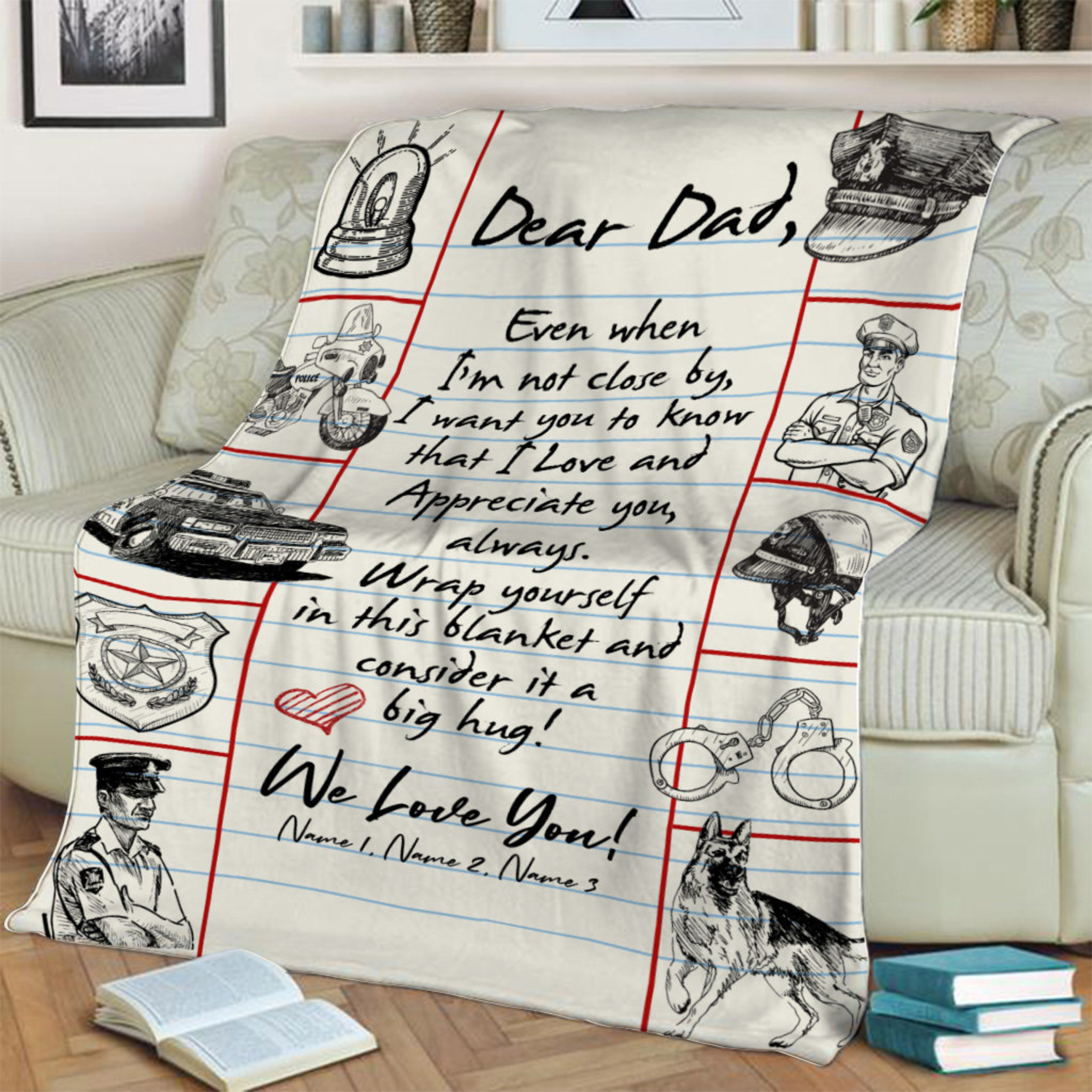 Police Dad Ever Quilt Blanket, Dear Dad We Love You Quilt Blanket, Father's Day Gift, Quilt Blanket For Police, Gift From Kid