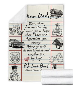 Police Dad Ever Quilt Blanket, Dear Dad We Love You Quilt Blanket, Father's Day Gift, Quilt Blanket For Police, Gift From Kid