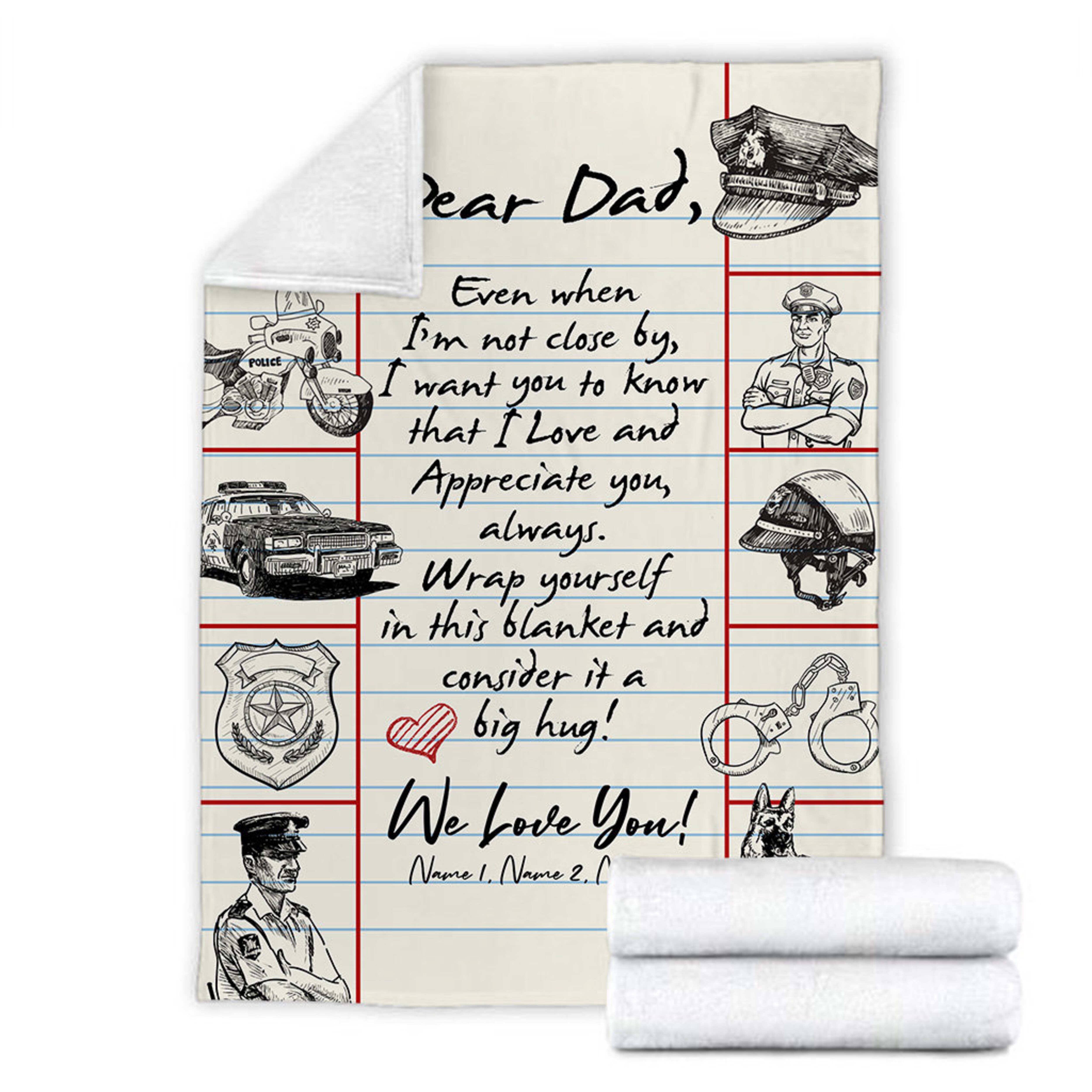 Police Dad Ever Quilt Blanket, Dear Dad We Love You Quilt Blanket, Father's Day Gift, Quilt Blanket For Police, Gift From Kid
