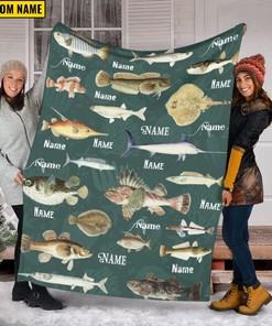 Quilt Blanket for Fishing Enthusiast Father, Personalized Gift for Grandparents