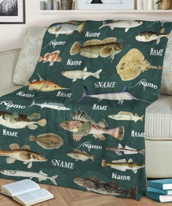 Quilt Blanket for Fishing Enthusiast Father, Personalized Gift for Grandparents