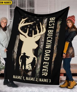 Quilt Blanket for the Best Hunting Dad Ever, Personalized Army Blanket Gift for Him