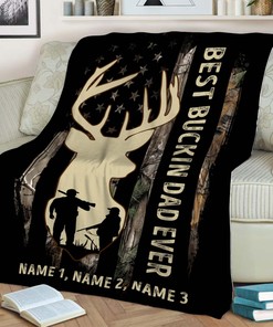 Quilt Blanket for the Best Hunting Dad Ever, Personalized Army Blanket Gift for Him