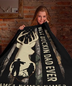 Quilt Blanket for the Best Hunting Dad Ever, Personalized Army Blanket Gift for Him