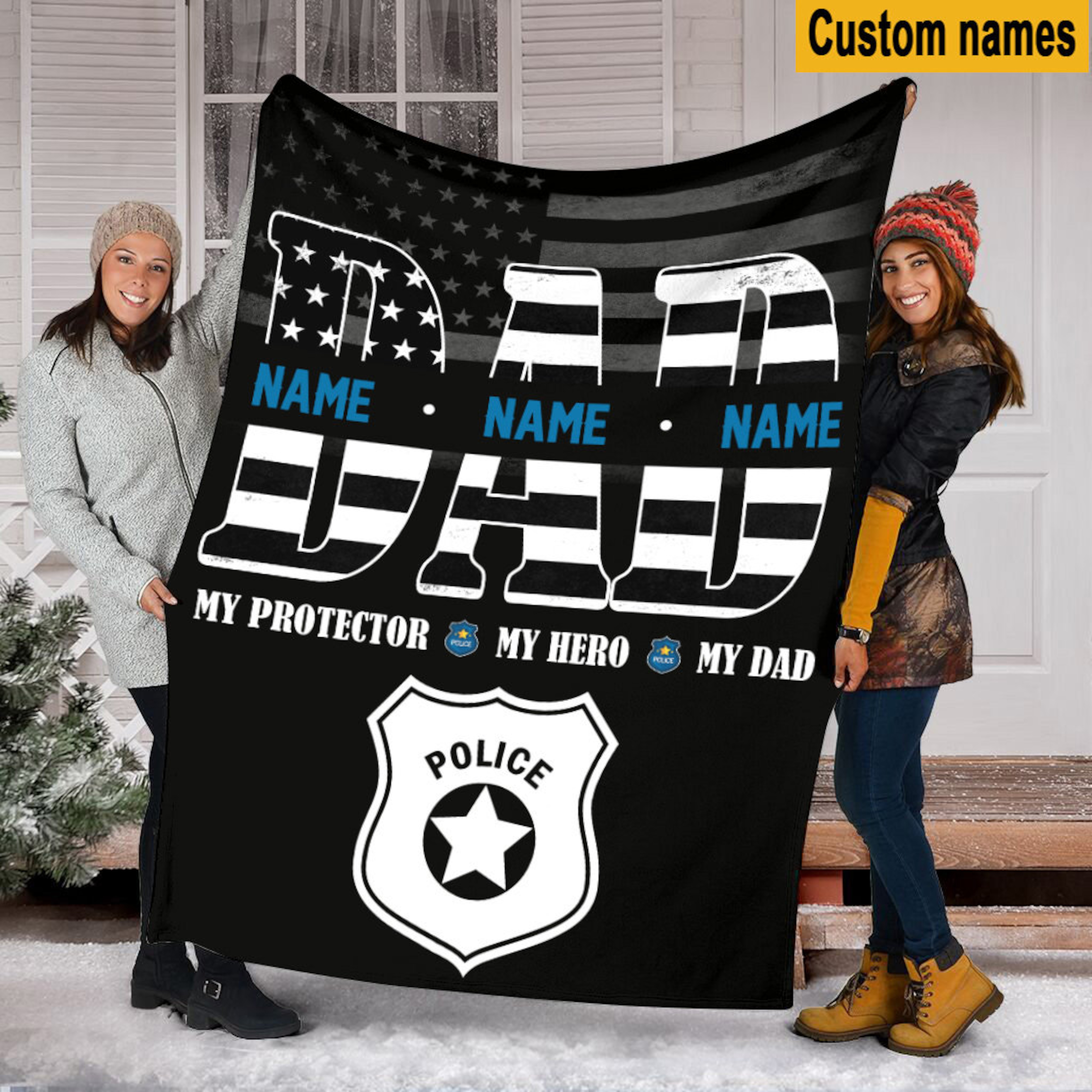 Quilt Blanket for the Best Police Dad Ever, Father's Day Gift for Family and Police Lover