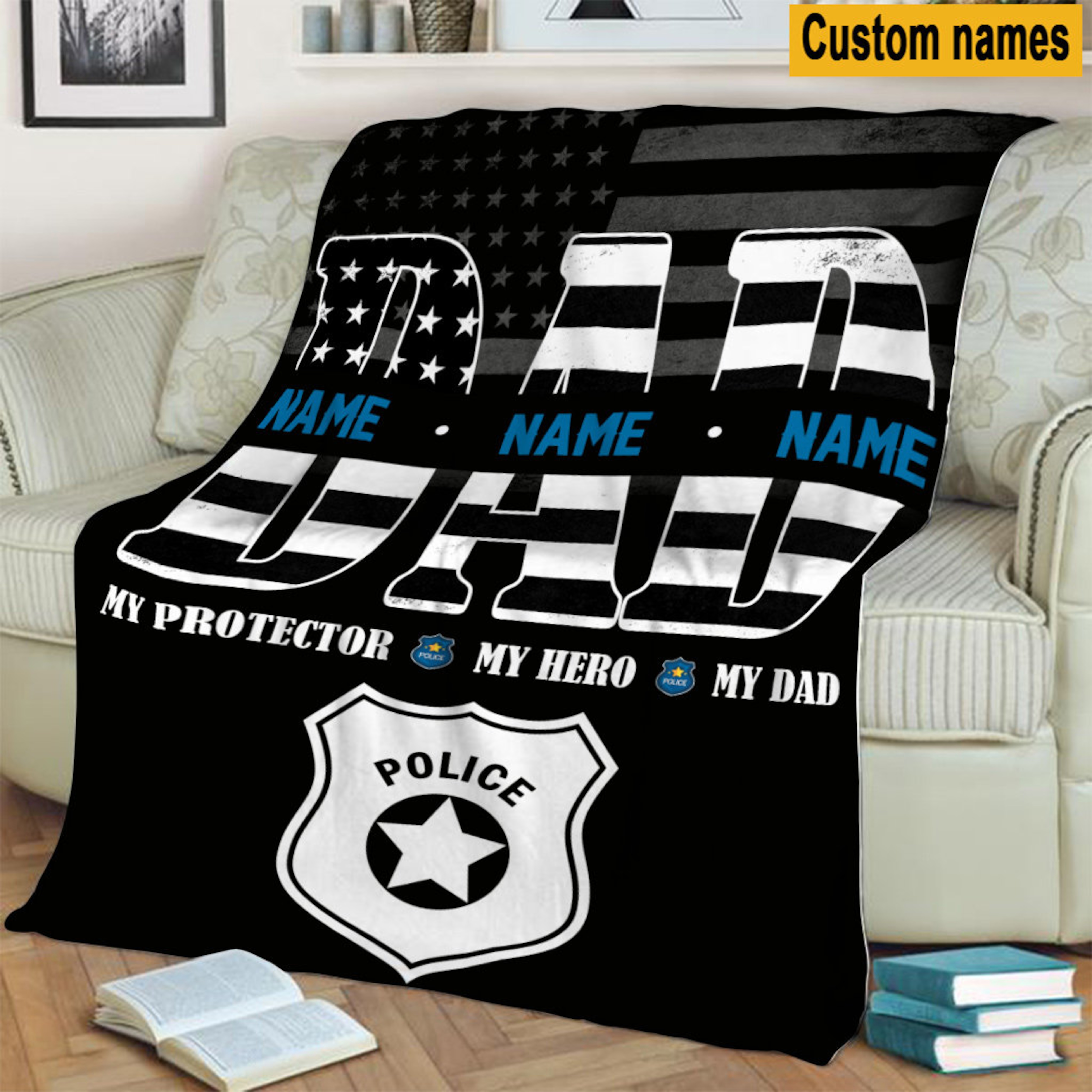 Quilt Blanket for the Best Police Dad Ever, Father's Day Gift for Family and Police Lover