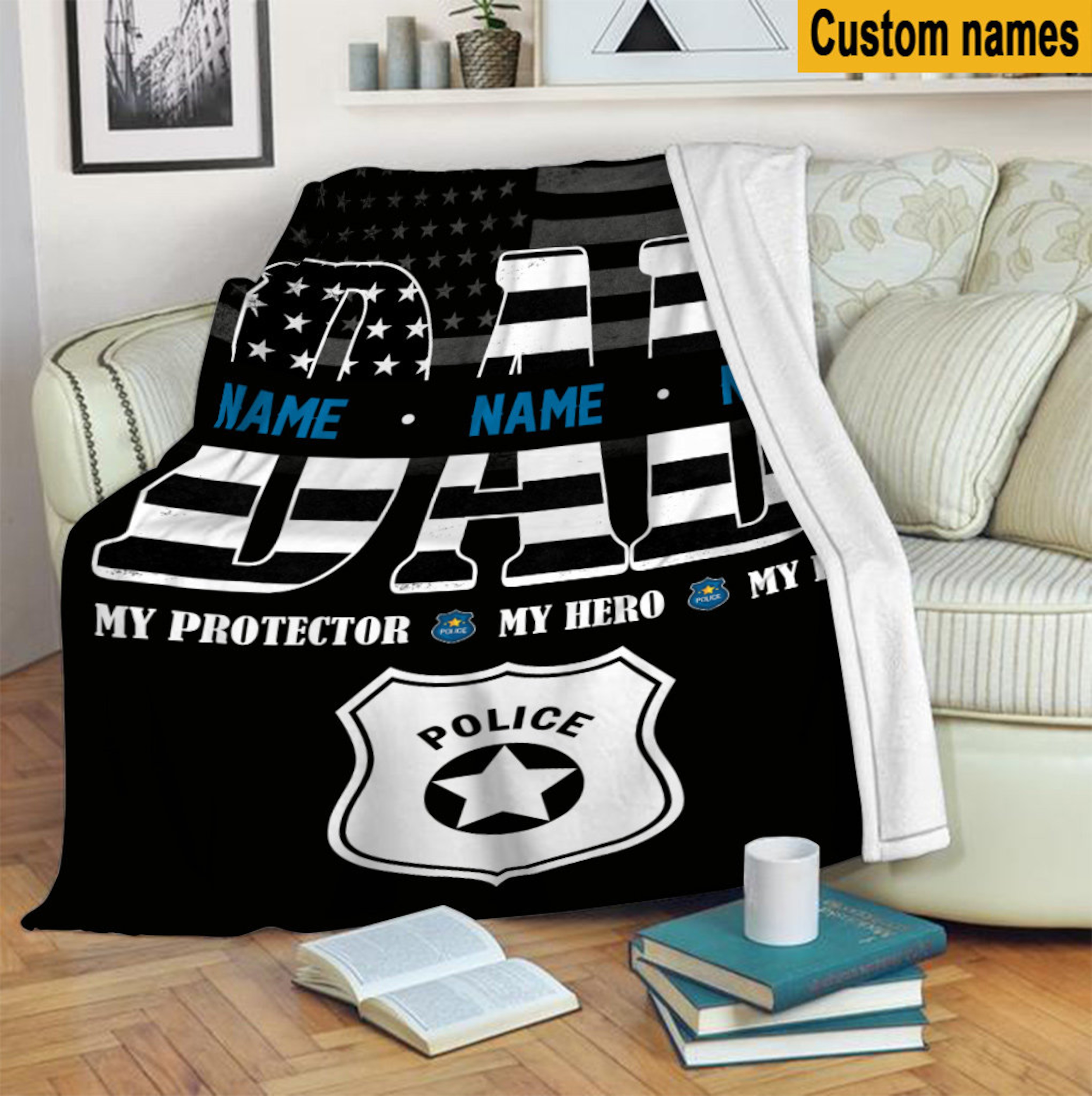 Quilt Blanket for the Best Police Dad Ever, Father's Day Gift for Family and Police Lover