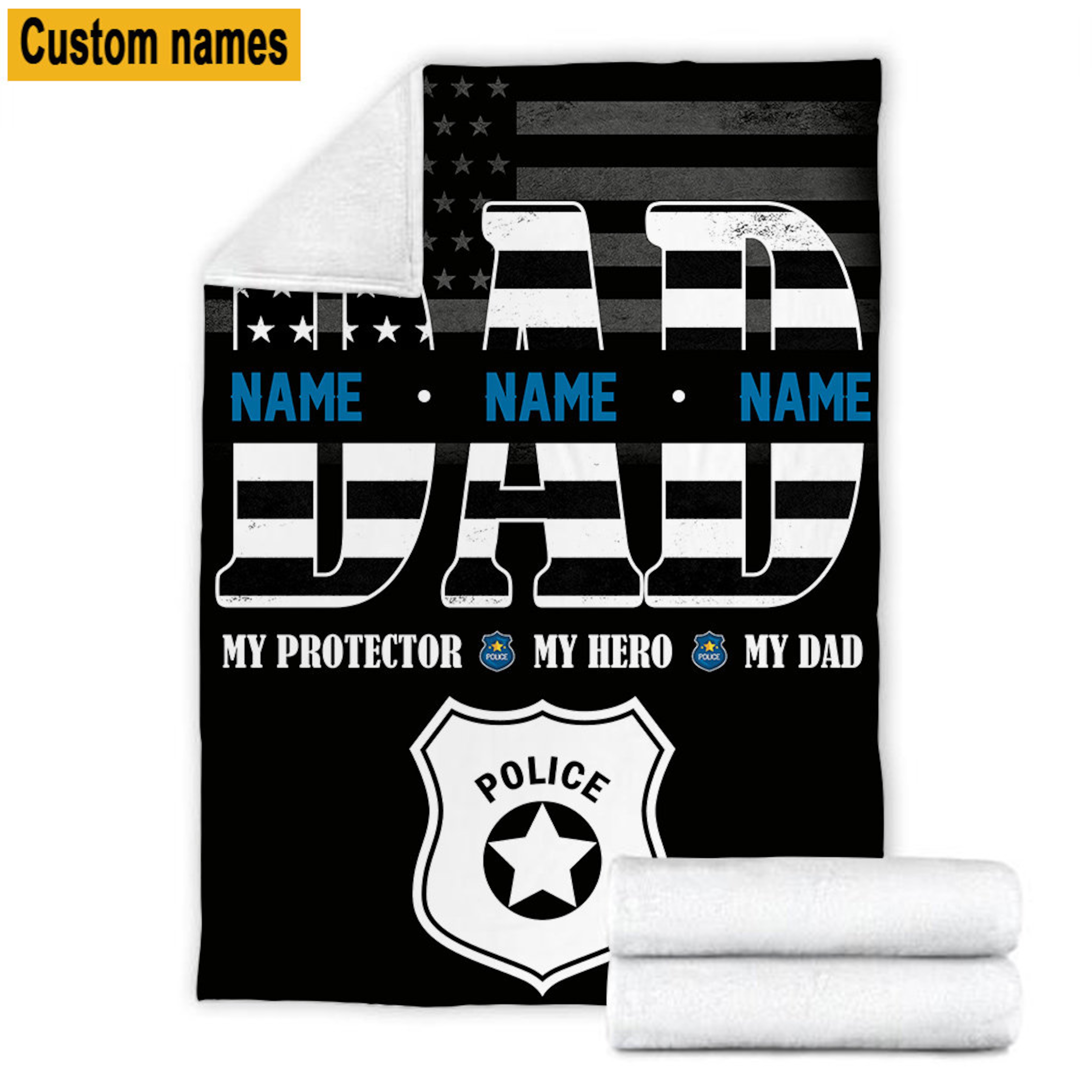 Quilt Blanket for the Best Police Dad Ever, Father's Day Gift for Family and Police Lover