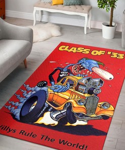 Rat Fink 33 Willys Rule The World Rug Hot Rod Rug for Garage