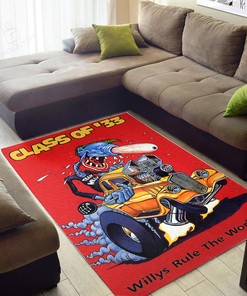Rat Fink 33 Willys Rule The World Rug Hot Rod Rug for Garage