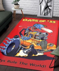 Rat Fink 33 Willys Rule The World Rug Hot Rod Rug for Garage