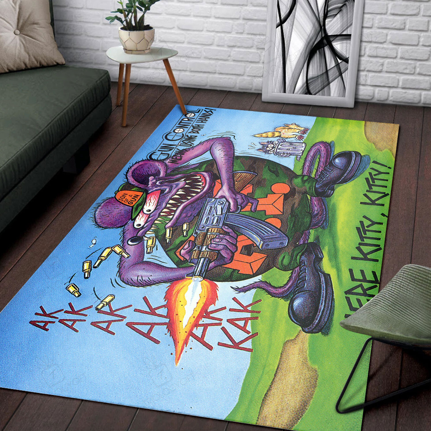 Rat Fink Gun Control Rug Hot Rod Rug for Garage