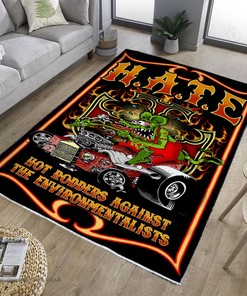 Rat Fink Hate Hot Rod Rug - Express Your Disdain for Hot Rods with This Playful Rug