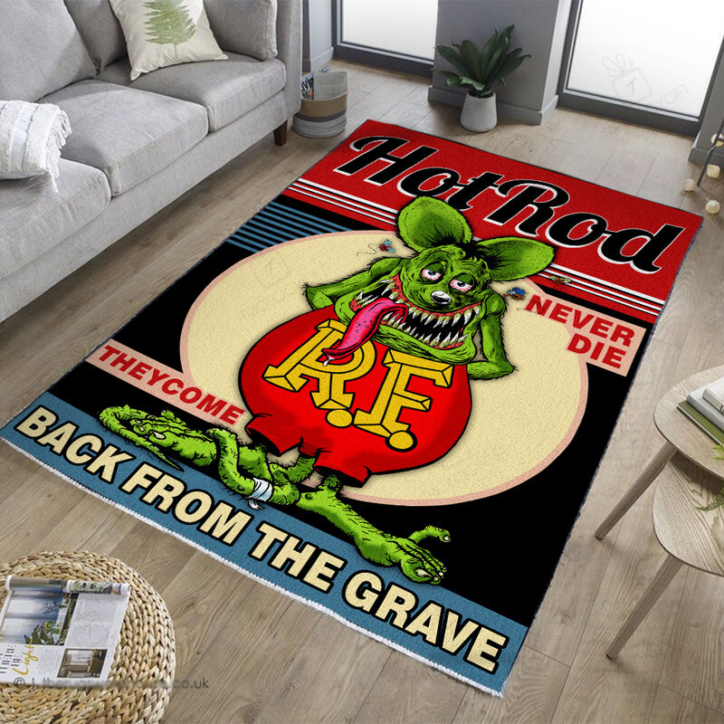 Rat Fink Hot Rods Never Die They Rise from the Grave - Unique Garage Rug