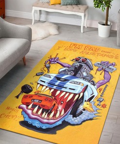 Rat Fink I'm Bad Cause I Love Mustang's Rug Hot Rod Rug for Garage