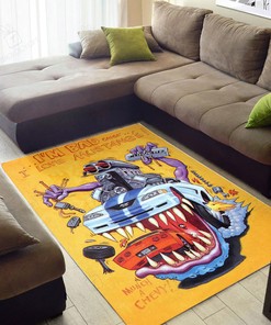 Rat Fink I'm Bad Cause I Love Mustang's Rug Hot Rod Rug for Garage
