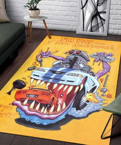 Rat Fink I'm Bad Cause I Love Mustang's Rug Hot Rod Rug for Garage