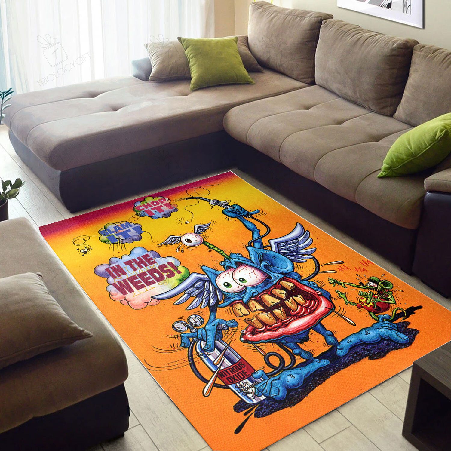 Rat Fink In The Weeds Rug Hot Rod Rug for Garage