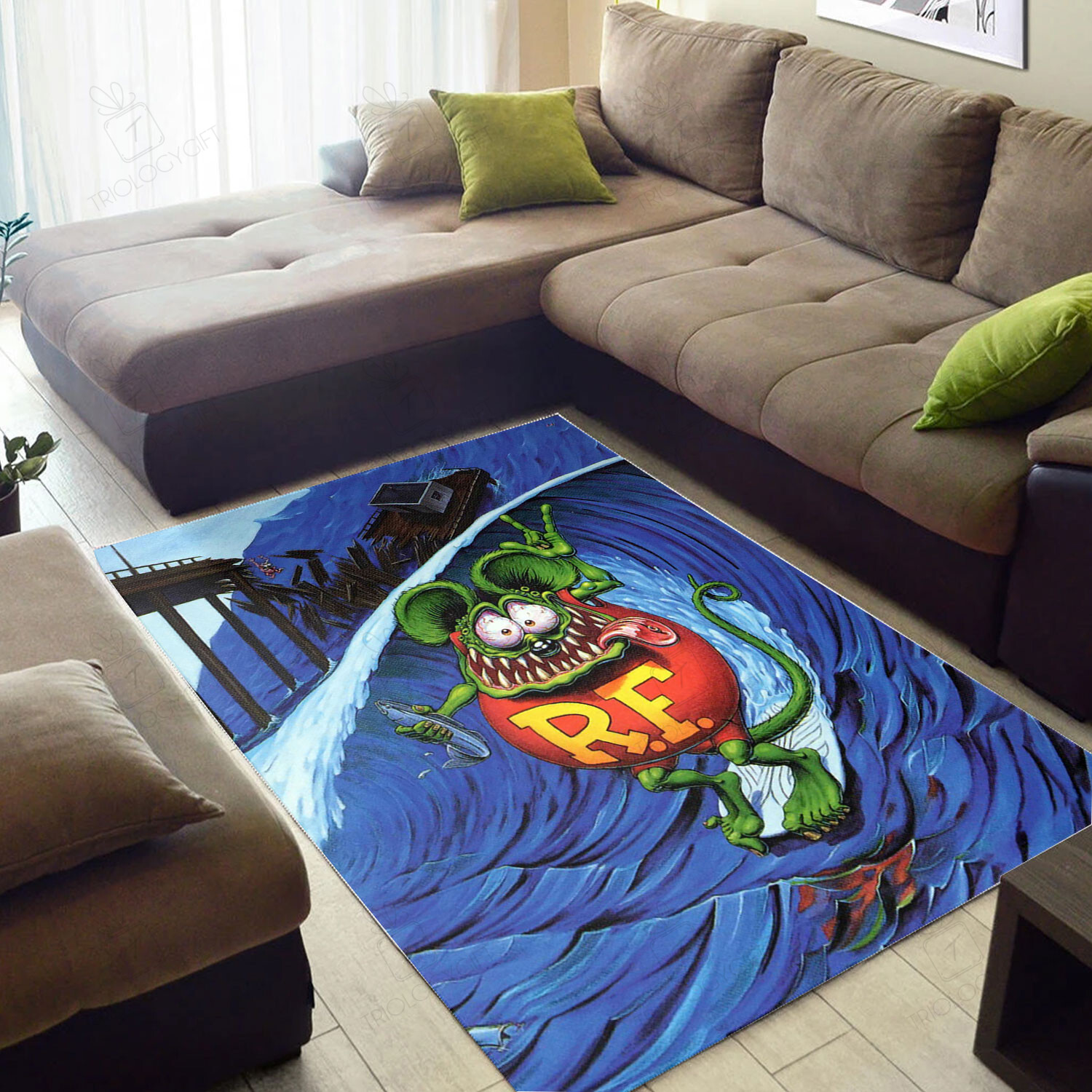 Rat Fink Love To Surf Rug Hot Rod Rug for Garage