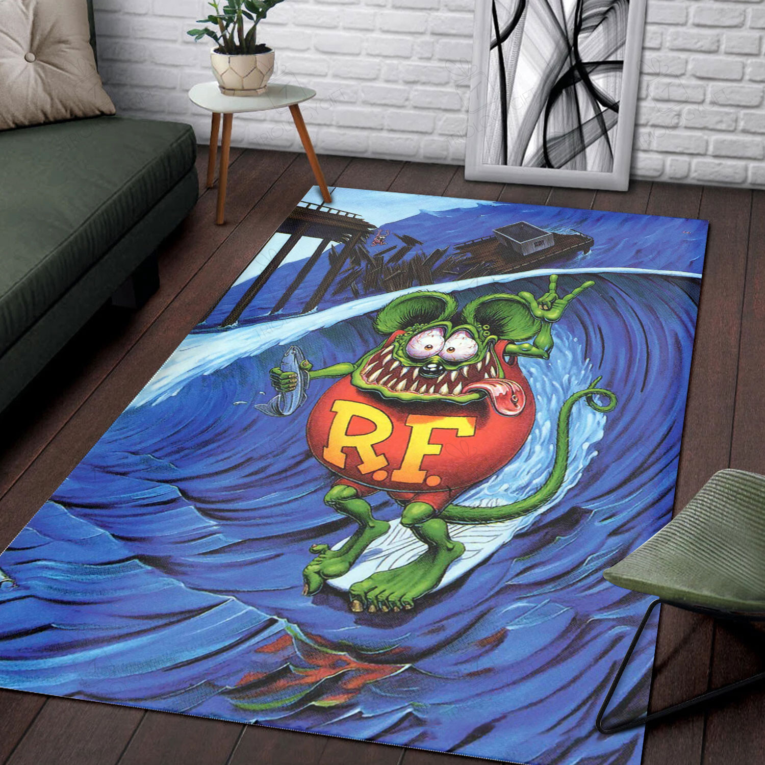 Rat Fink Love To Surf Rug Hot Rod Rug for Garage
