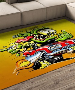 Rat Fink Muscle Car Hot Rod Area Rug Hot Rod Rug for Garage