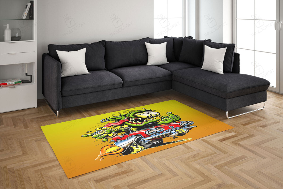 Rat Fink Muscle Car Hot Rod Area Rug Hot Rod Rug for Garage