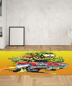 Rat Fink Muscle Car Hot Rod Area Rug Hot Rod Rug for Garage