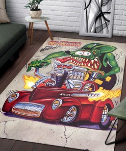 Rat Fink No Wimps for Willys Rug Hot Rod Rug for Garage