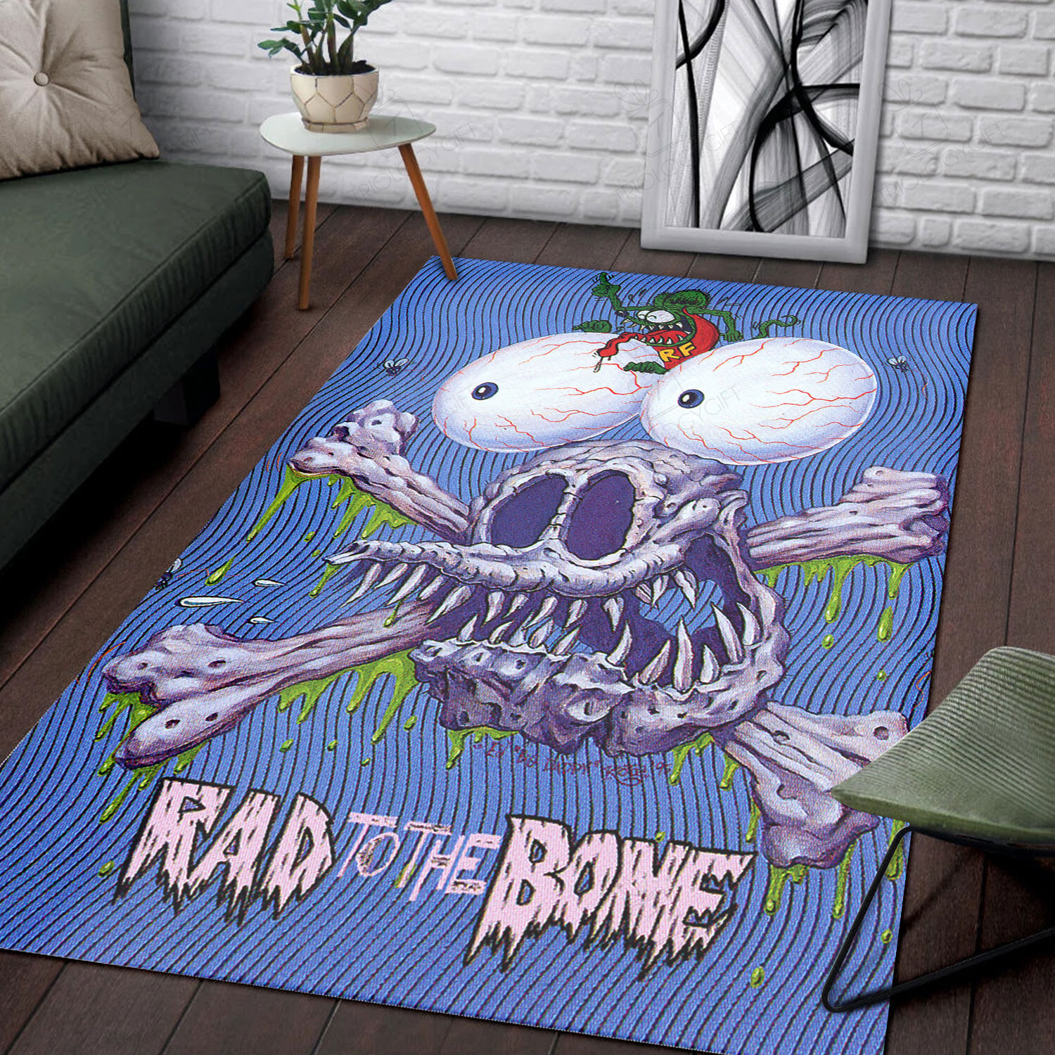 Rat Fink Rad To The Bone Rug Hot Rod Rug for Garage