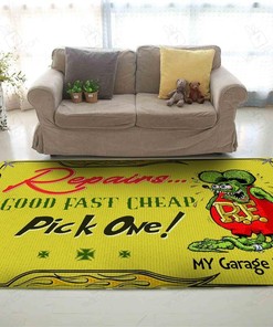 Rat Fink Repairs Good Fast Cheap Area Rug Hot Rod Rug for Garage