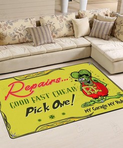 Rat Fink Repairs Good Fast Cheap Area Rug Hot Rod Rug for Garage