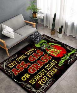 Rat Fink Says Ass Gas Or Grass Rat Fink Rug Hot Rod Rug for Garage